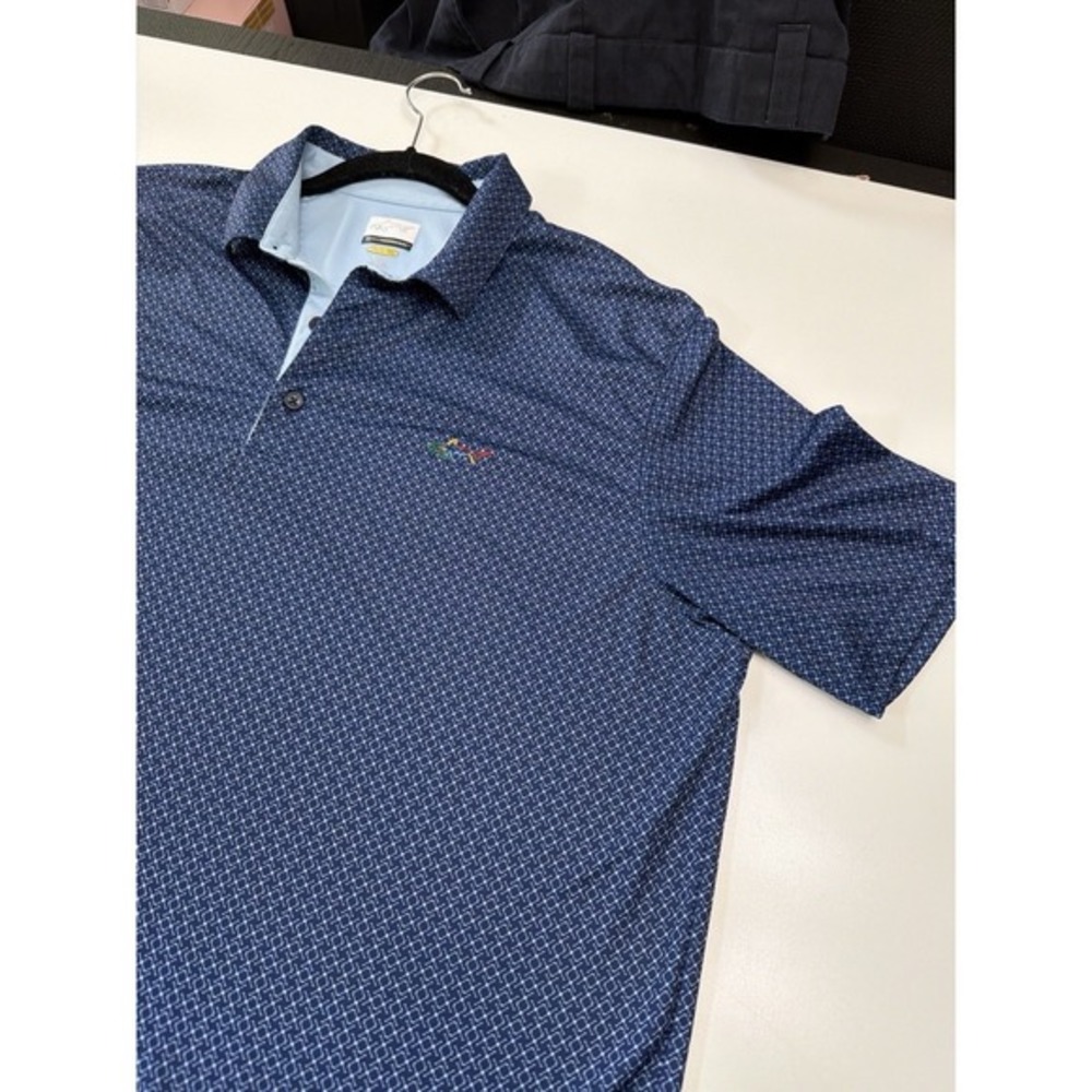 Greg Norman Polo Shirt XL Blue Pattern Play Dry Golf Performance.      5164